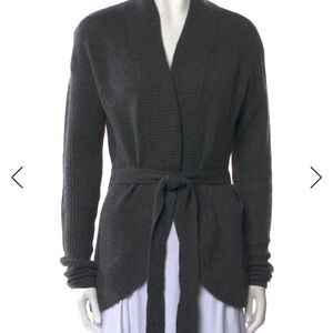 Dark Gray Belted Cashmere Cardigan Sweater